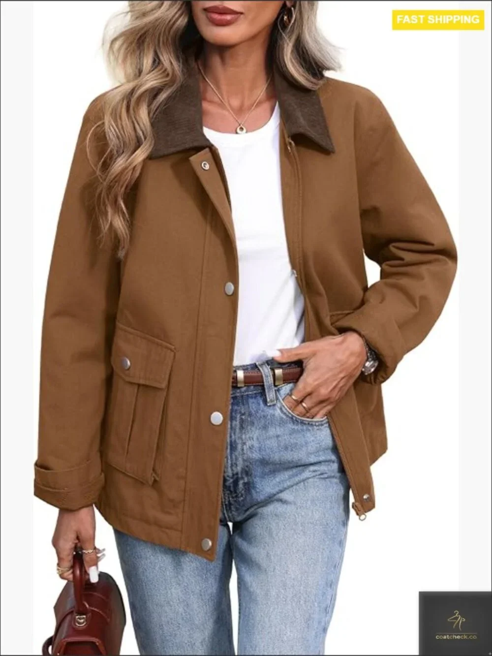 Oversized Barn Jacket Cotton Quilted Padded Utility Corduroy Collar Coat Fall